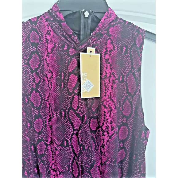 Michael Kors Women's Snakeskin-Print Chain-Belt Sleeveless Midi Dress Fuchsia S - Picture 10 of 15